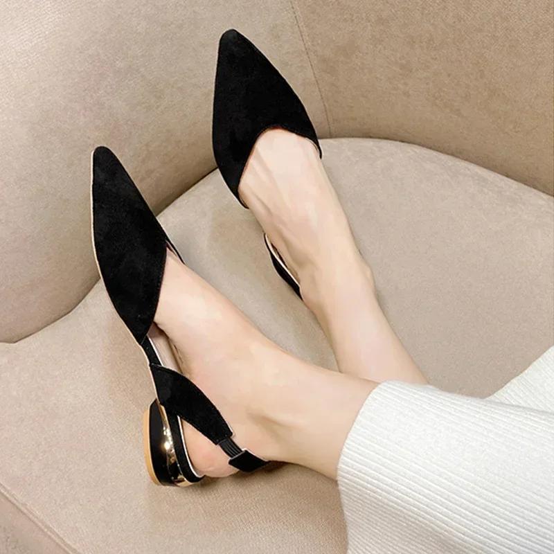 2025 Neue Sommer Damen Niedrige Absätze Sandalen Mode Wildleder Spitzschuh Flache Damenschuhe für Damen Lässige Slipper Zapatos De Mujer