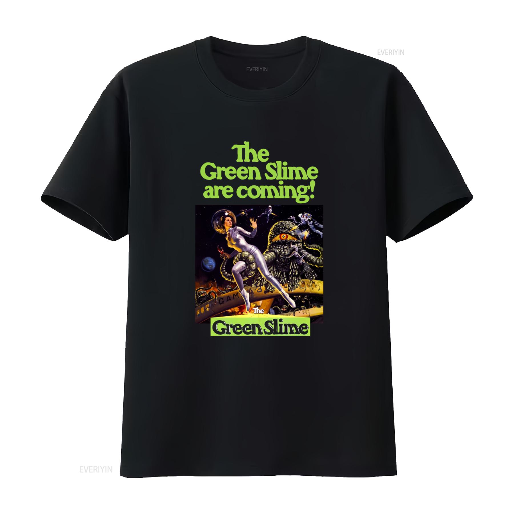

The Green Slime are coming Mens T Shirt Sci fi Halloween Gothic B Movie Horror Aliens Print vintage Washed streetwear 4XL