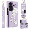 For Samsung Galaxy Z Fold 7 6 5 4 Case, Wallet with Card Holder,Cute Flower Design Crossbody Purse,Magnetic Kickstand Shockproof
