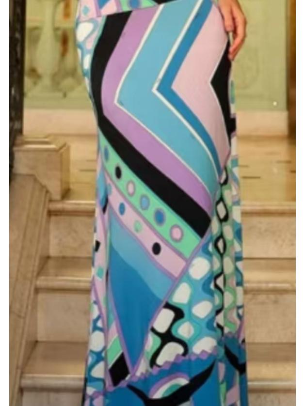 

Geometric Print Burnout Midi Skirt & Shirt Set Large