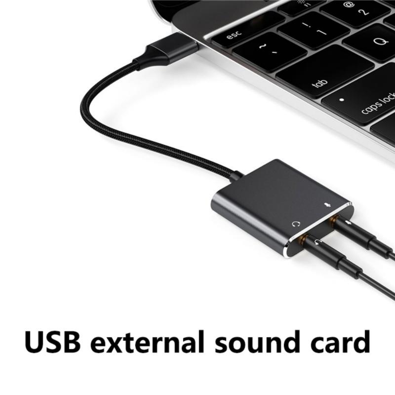 USB Sound Adapter External Stereo Sound Card with 3.5mm Headphone Microphone Port Suitable for PC Mobile Phone Laptop