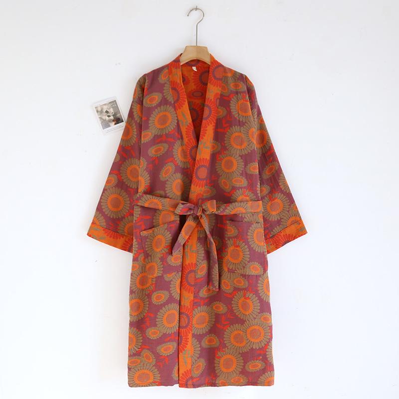 Dámská retro žakárová bavlněná yukata: Lehká jarní/podzimní noční košilka a pyžamo ve stylu kimona.