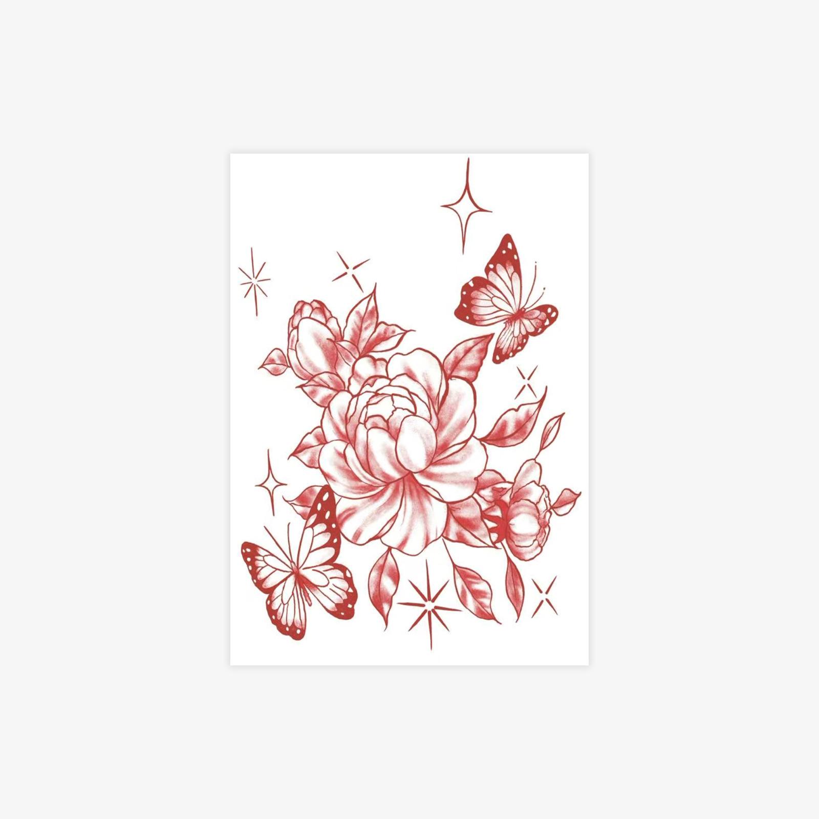 Premium Sense, High Value, Small Fresh And Simple Retro Butterfly Plain Flower Tattoo Sticker 7*10