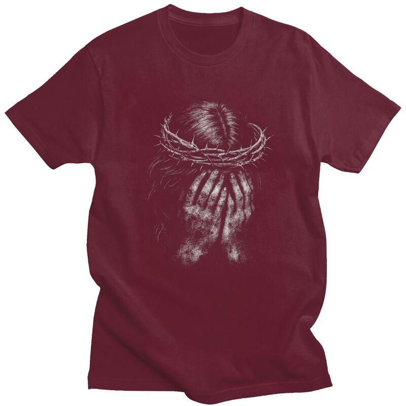 Male Jesus Crown T Shirt Round Neck Pure Cotton Short Sleeve Tee Shirt Novelty Loose Fit Summer Tyle Clothes