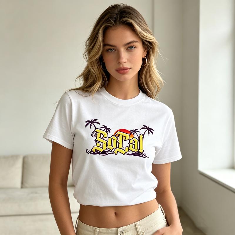 Southern California Socal Graphic T Shirt Vintage Beach Sunset Print Unisex Soft Cotton Crew Neck Short Sleeve Trendy Casual