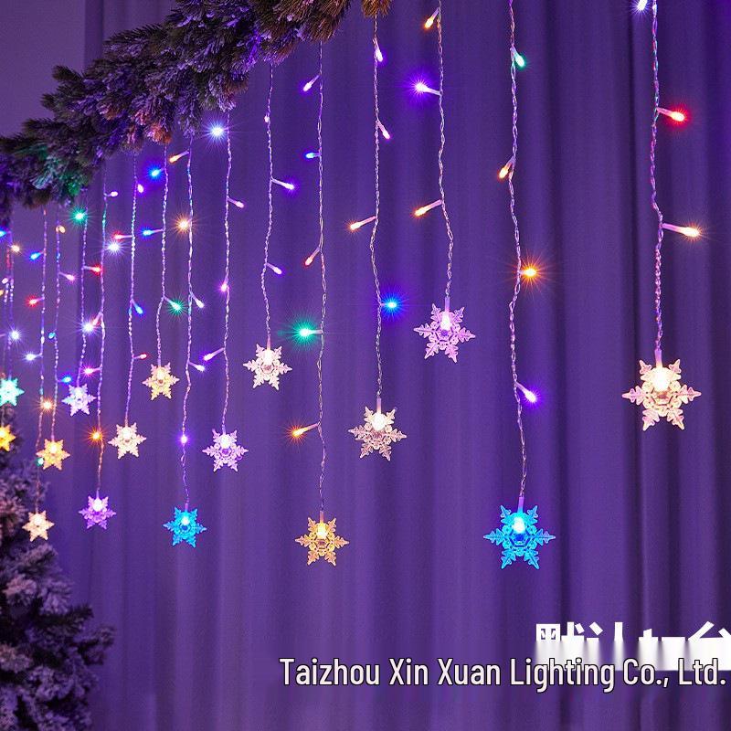 LED Snowflake Curtain Icicle Lights - Christmas & Holiday String Fairy Decoration