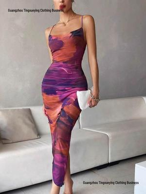 Europäisches & Amerikanisches Tie-Dye Trägerloses Ärmelloses Netz Strandkleid