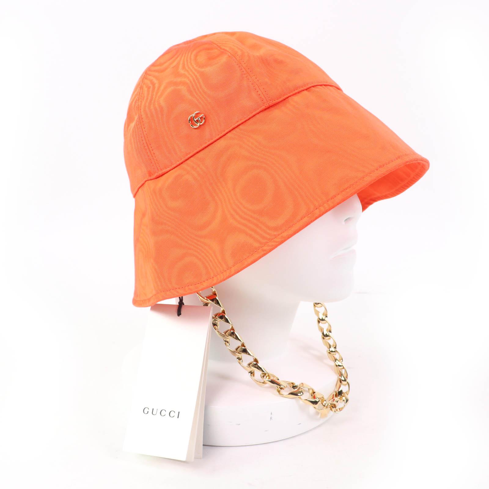 Pristine GUCCI hat GG motif bucket with chain Orange Rayon Women M 729128 Used