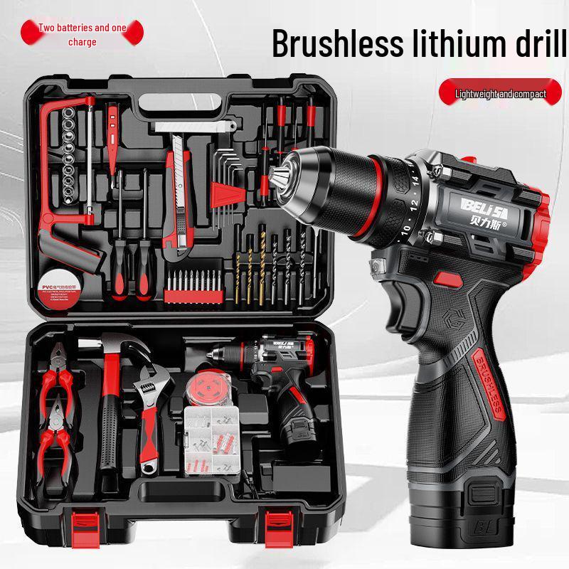 Brushless Electric Impact Drill & Multifunctional Handheld Screwdriver Set for Household Use
