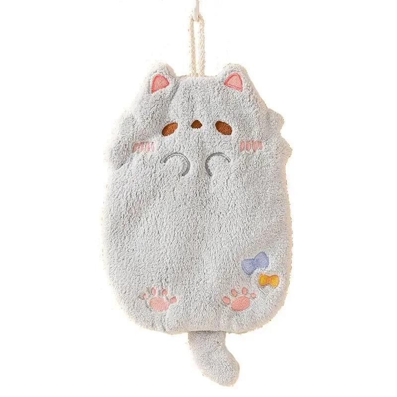 Cute Cartoon Tanuki Hanging Towel Coral Velvet Hair Does Not Lose Thick Cloth Kitchen Bathroom Absorbent Towels teapot