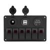 12V 24V 6 Gang Car Boat Marine LED Rocker Switch Panel Dual USB Voltmeter Cigarette Lighter