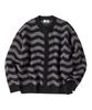 Untitled Seoul Striped Wave Knit Cardigan Black