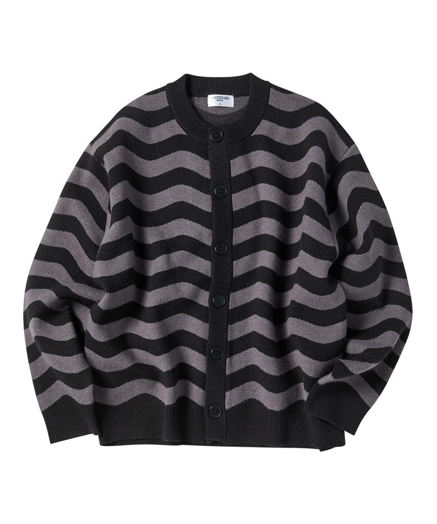 Untitled Seoul Striped Wave Knit Cardigan Black
