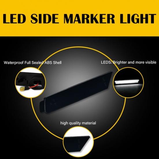 For Chevy Camaro 2010-2015 LED Front Bumper Side Marker Light Lamp Smoked White