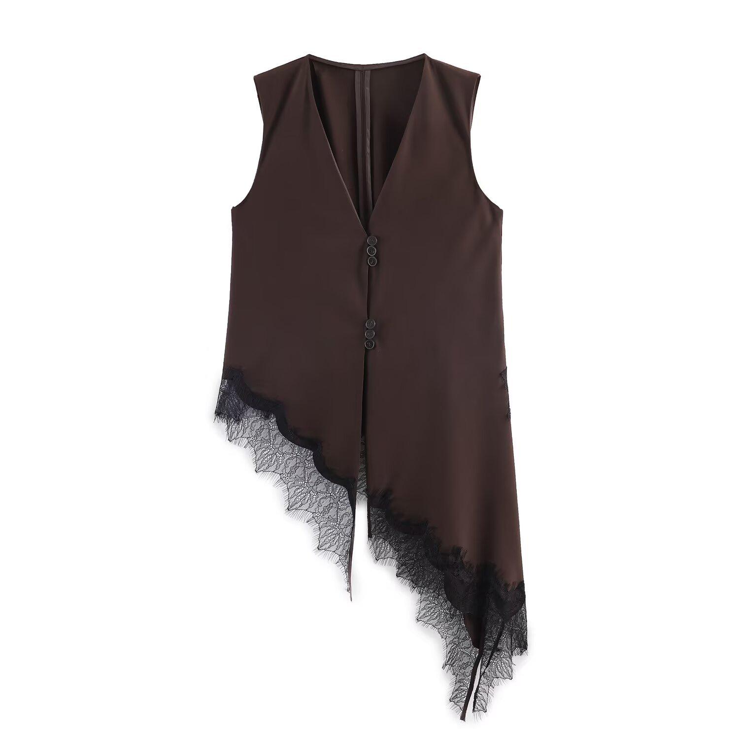 Женский асимметричный кружевной топ Весна 2026 - Европейский и американский стиль 12187 Extra Small