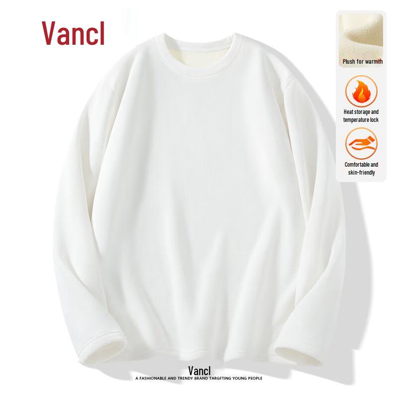 VANCL Men's Fleece-Lined Waffle Knit Crew Neck Long Sleeve Base Layer T-Shirt