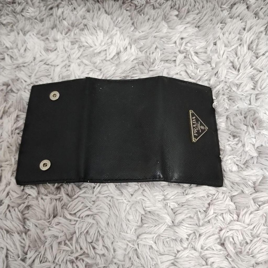 Used PRADA Key Case Black Saffiano Leather Damaged
