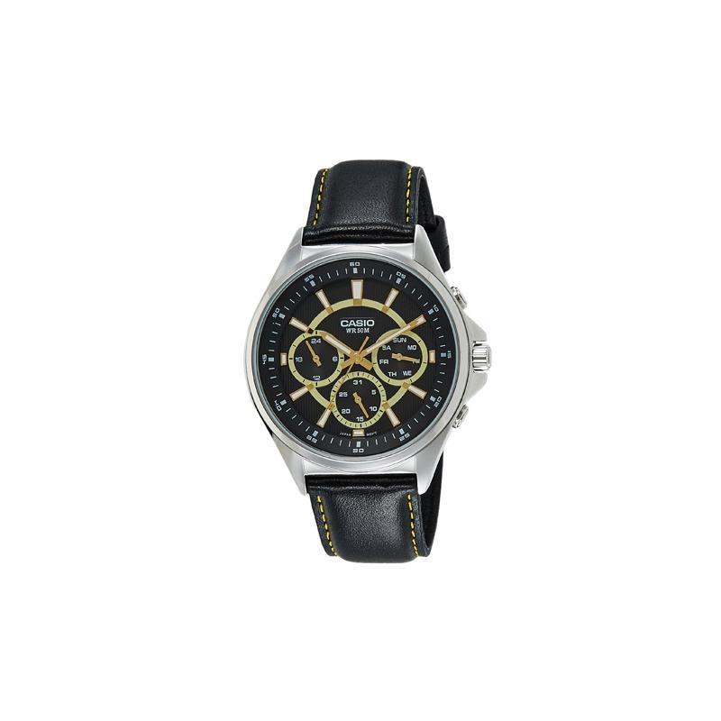

Casio STANDARD series 50 meters waterproof quartz movement leather strap Japanese and Korean watch men s watch black dial MTP-E303L-1AVDF чорний