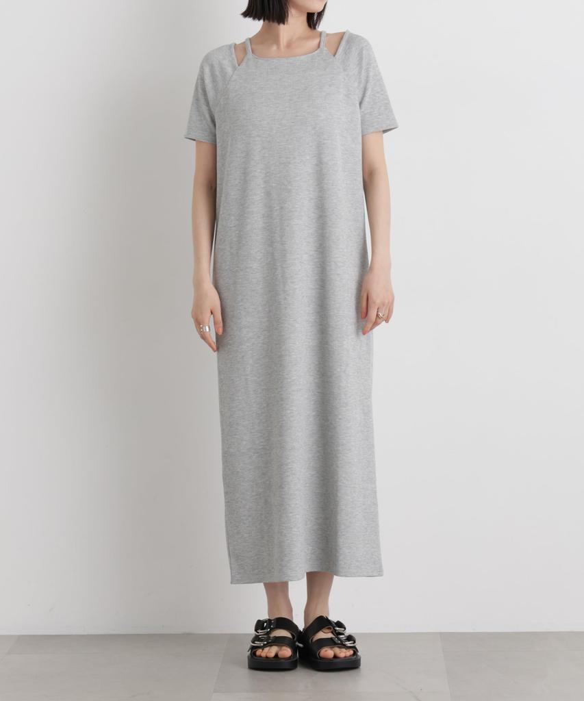 Neck Ribbed Cut Dress for Size 023 [Nano Universe] Layered-Like Women, F, Charcoal, 673-6119323