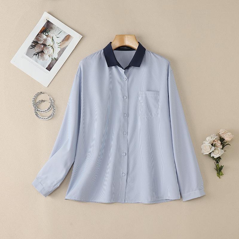 ZANZEA Women Casual Splice Turn Down Collar Long Sleeve Stripe Blouse