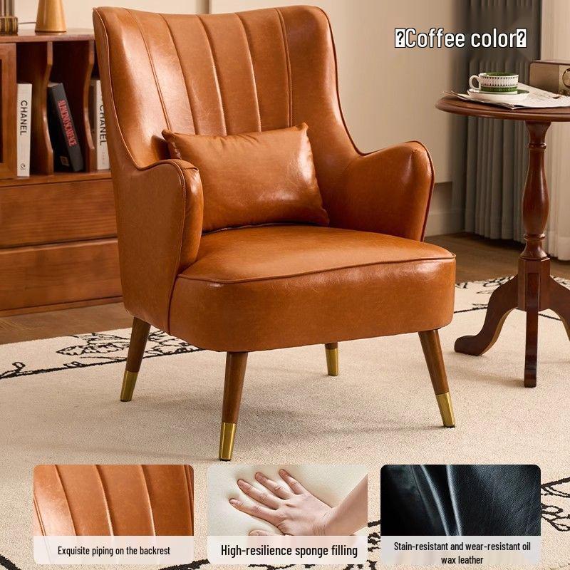 Compact Wax Leather Sofa Chair for Small Apartments, Living Rooms, Bedrooms, Balconies, or Receptions - Light Luxury Style, Tiger Design.