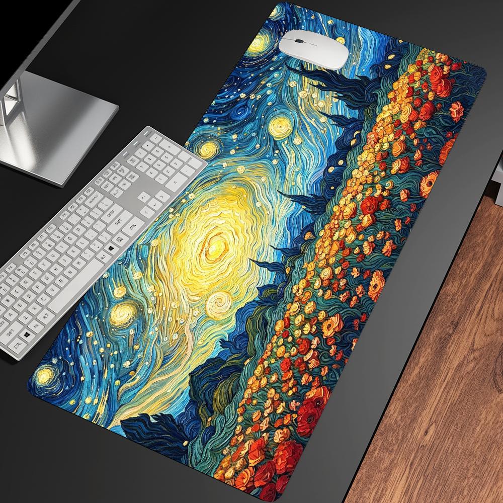 Starry Night Flowers Landscape Mousepad Pc Accessories Desk Interior Gaming Mats Playmat Carpet Mouse Mat Desk Pad Office Decor