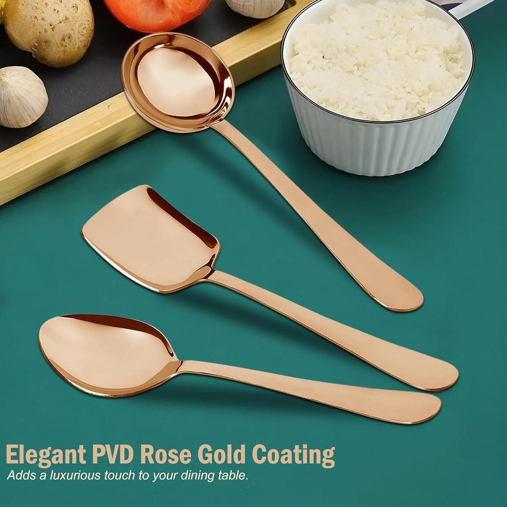 6 Pieces Stainless Steel Rose Gold Serving Spoons Set for Dining Table/Kitchen, 1.8 Mm Heavy Gauge