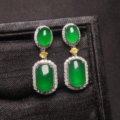 New  Inlaid Full Diamond Natural Square Green Chalcedony Earrings Exquisite Temperament Luxury Ladies Brand Jewelry