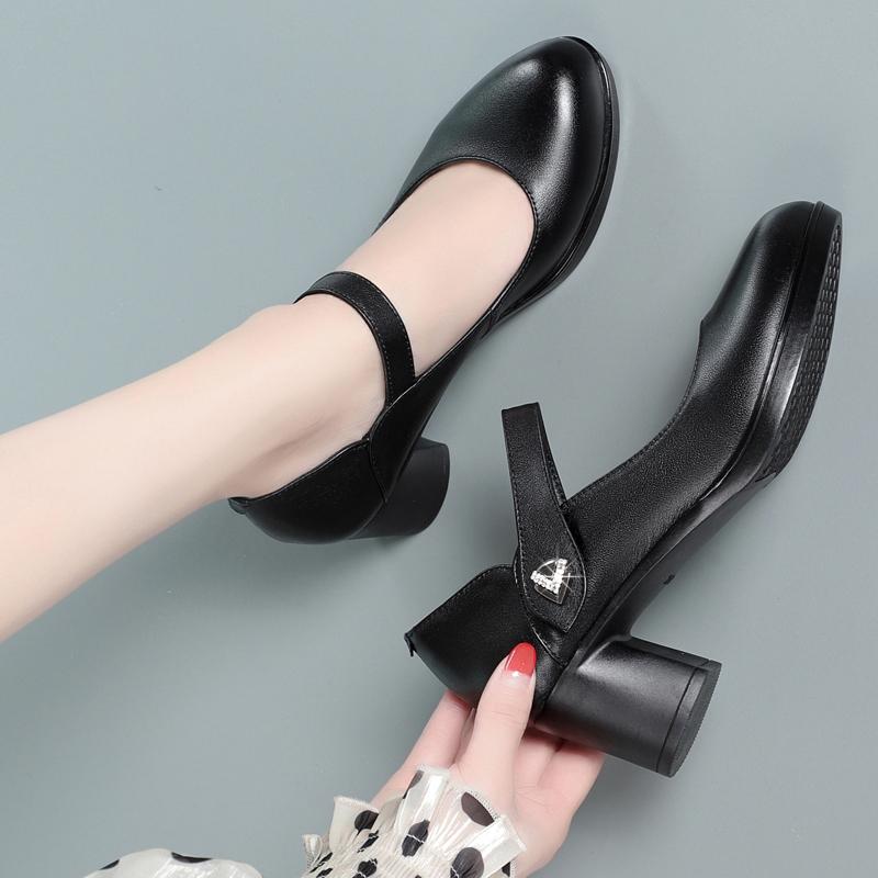 Zapatos de dama Primavera Cuero genuino Zapatos de tacones altos Mujer  Tamaño grande Punta redonda Mary Jane Zapatos comprar a buen precio —  entrega gratuita, reseñas reales con fotos — Joom