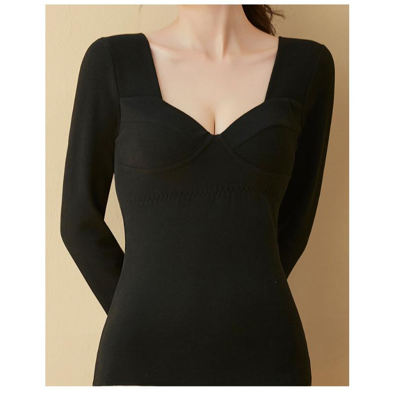 New Underwear Top with Chest Pad Women's Autumn Clothes Tight Winter Low-necked Bottoming Shirt