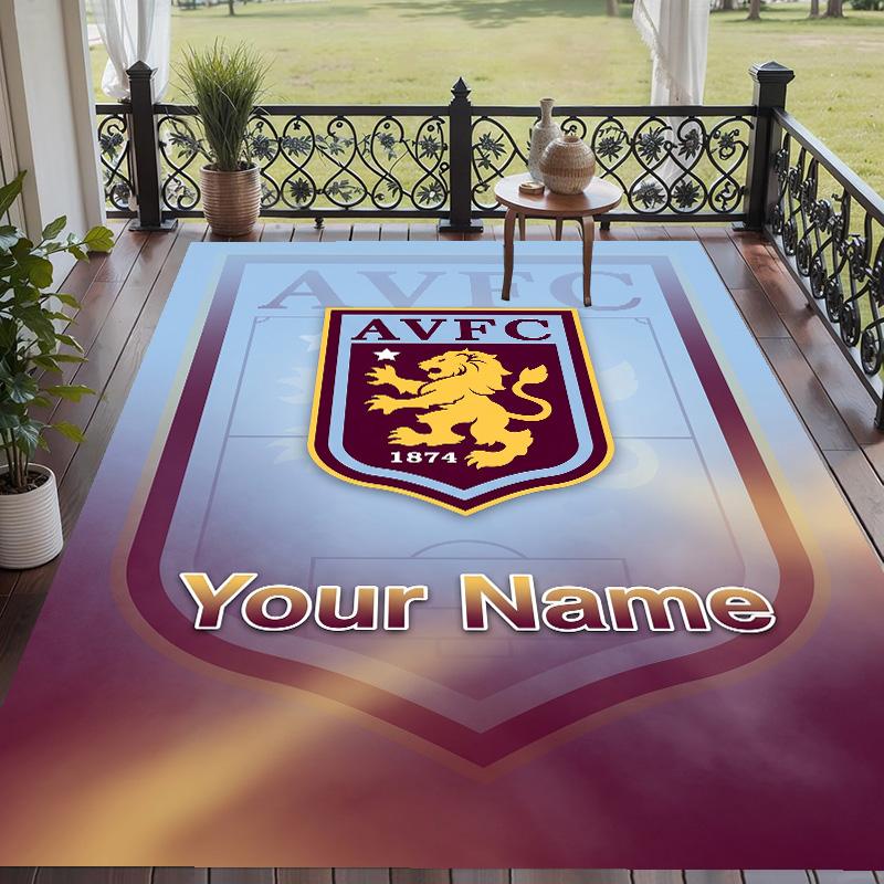 Custom Text Printed Rug Aston Villa Non Slip Floor Carpet For Home Room Decor
