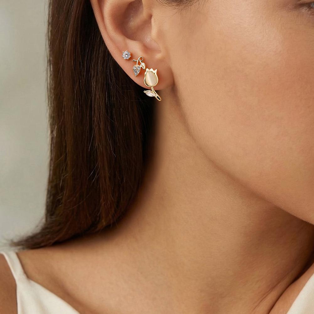 3 Pairs/Set Heart Flower Stud Earrings for Women Girls  Zircon Pearl Earring Set Multiple Piercing Cartilage Earring Jewelry