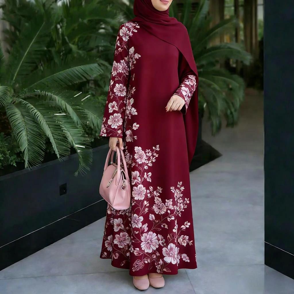 Spring Ladies Long Ruffle Dress With Floral Print And 3d Digital Pattern For Casual Wear