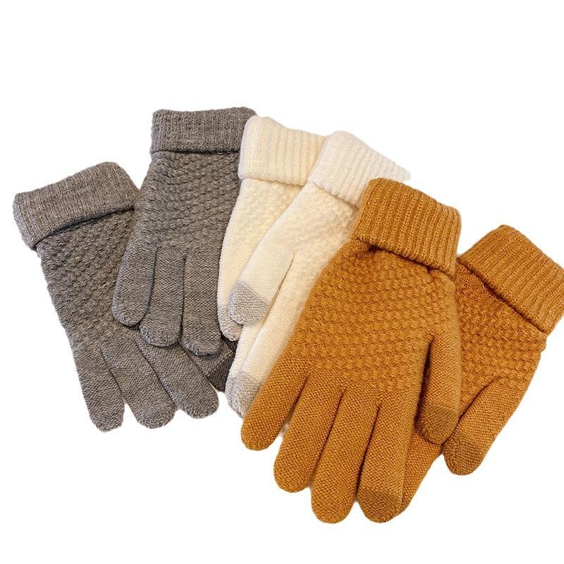Autumn and Winter Warm Gloves Student Wool Knitted Thickened Velvet Cold Protection Riding Jacquard Finger Gloves Touch Screen Female