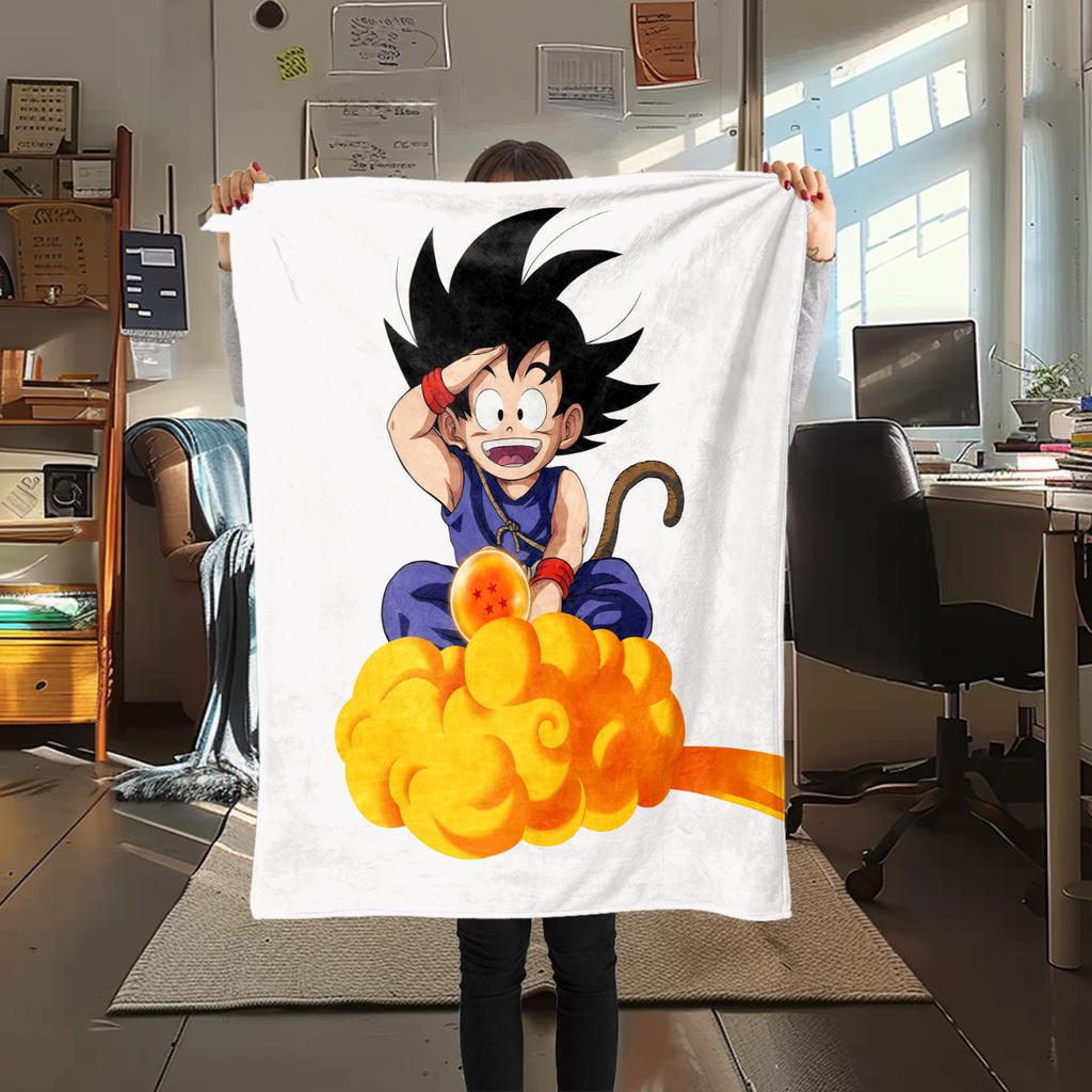 1PC Cute Cartoon Son Goku  Print Flannel Blanket, High Quality All Seasons, Home Decor, Warmth and Comfort, Perfect for Christmas Gifts