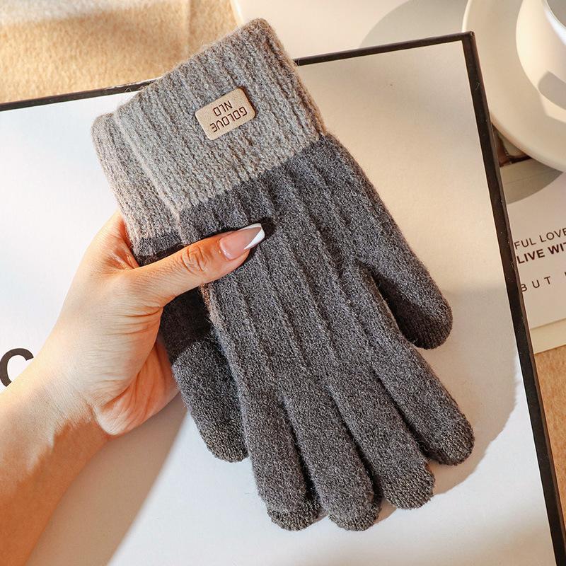 Winter camel wool warm gloves five fingers cute cold-proof men and women cycling writing thickened