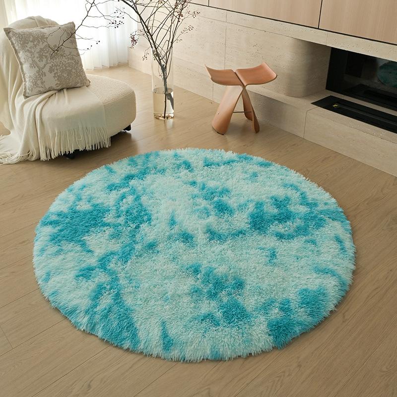Checkerboard Round Fluffy Shaggy Rug Soft Long Pile Carpet for Bedroom Living Room Plaid Area Rug Kids Room Circular Mat