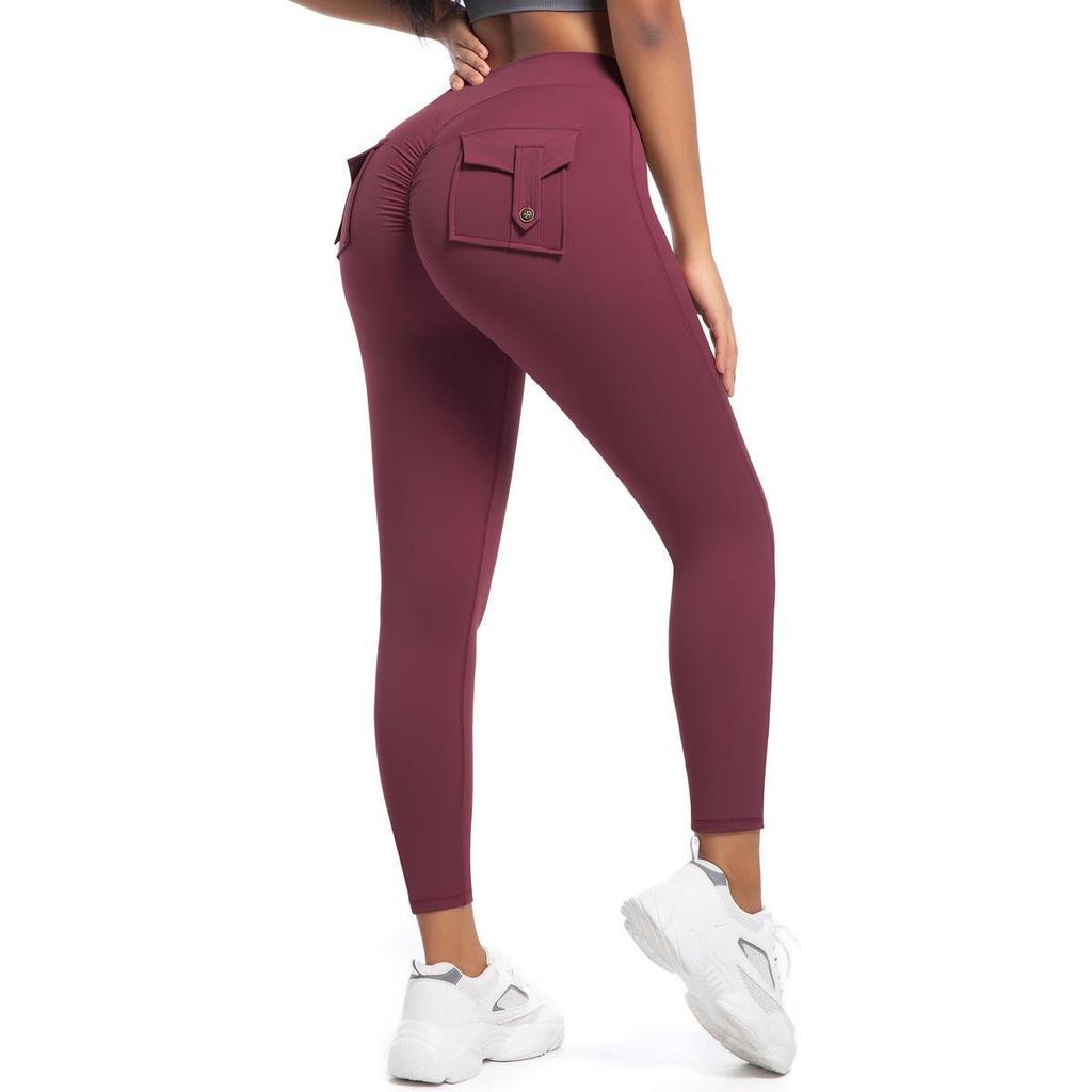 Damen High Waist Peach Cargo Leggings: Elastische, Hüfthebende, Schnelltrocknende Yogahose zum Laufen und für Fitness