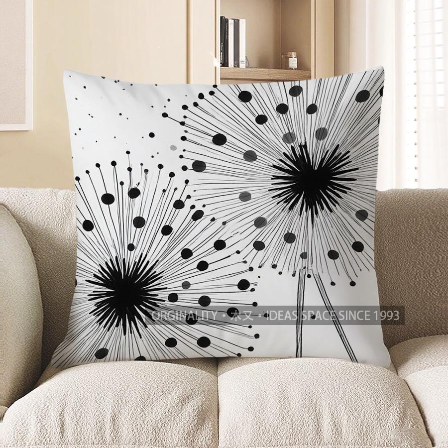 Home Decor Black Dandelion Pattern Decorative Pillow Cover Pattern Cushion Cover Suitable For Sofa Bedroom Car Pillow Cover