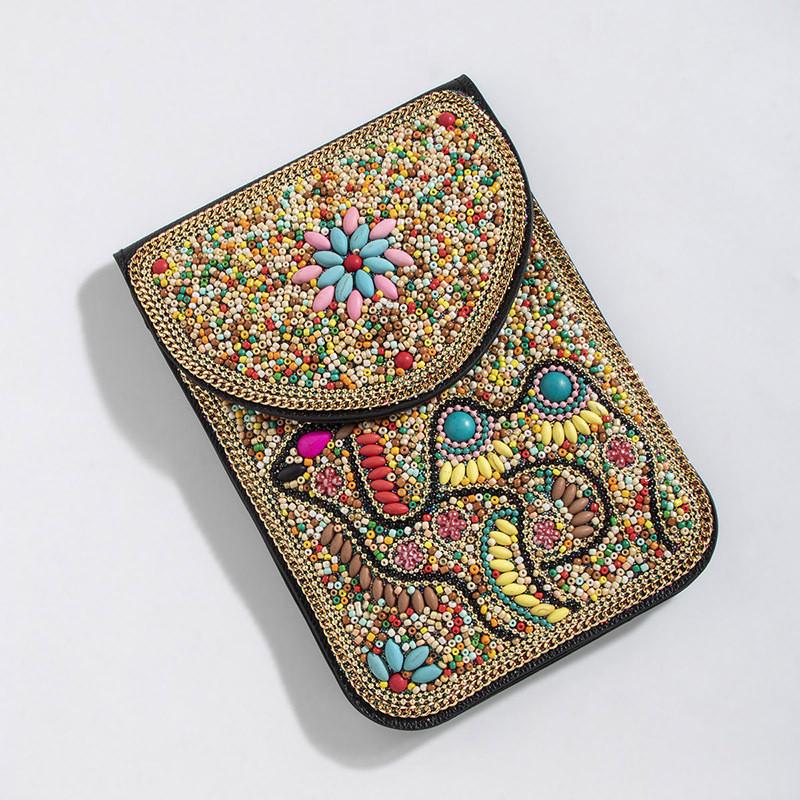 Bohemian Theme Pu Handbag With Magnetic Flap And Floral Accents For Daily Outings