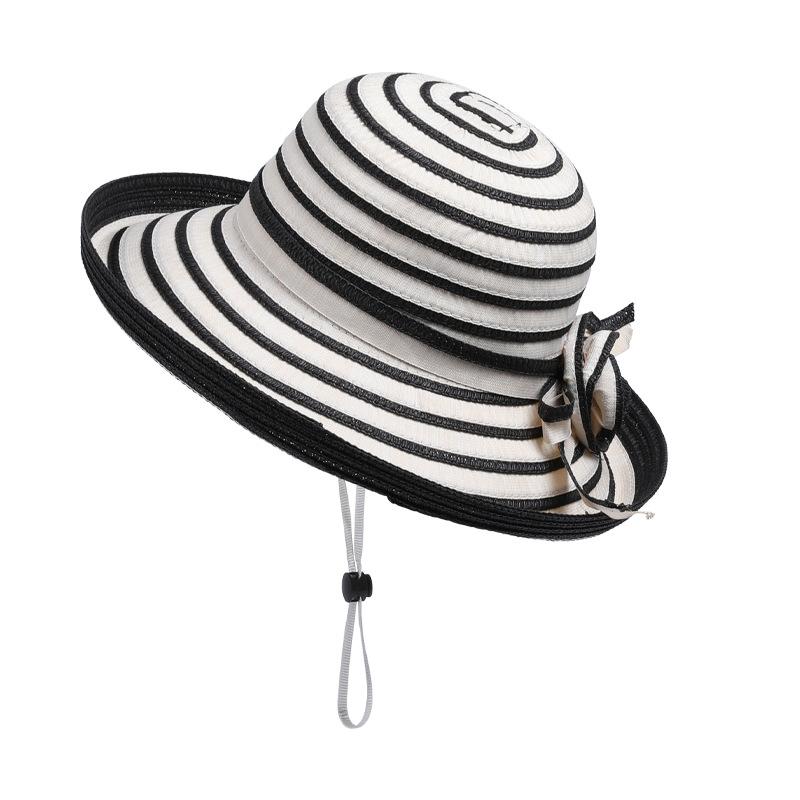 Summer Straw Hat Women's Striped Big Brim Fisherman Hat Outdoor Sun Protection Sun Hat