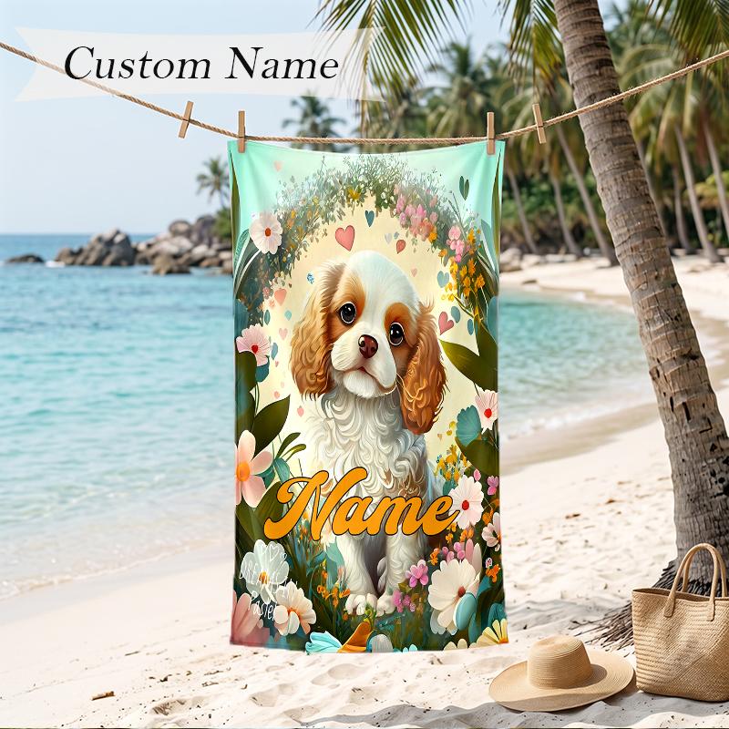 Cute PUPPY Custom Name Printed Beach Towel Personalized Soft Towel For Swimming Beach Travel