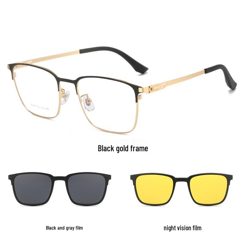 Multi-functional Screwless Hinge Spectacle Case with Magnetic Polarized and Night Vision Lenses Plano with 2 Polarized Night Vision