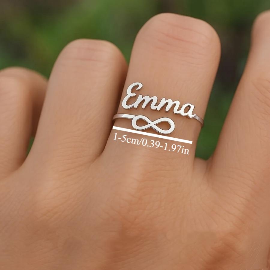 Custom Infinity Name Ring/Personalized Minimalist Nameplate Open Ring/Adjustable Stainless Steel Ring/a Gift for Her/Women's Fashion