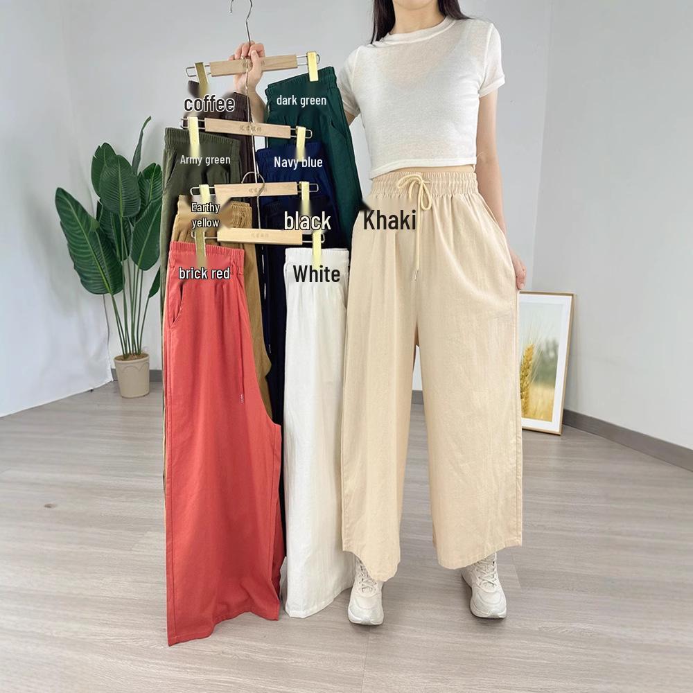 Southeast Asia Women's Casual Loose Ramie Culottes - Wide-Leg All-Cotton Slimming Pants, Eight-Point Length