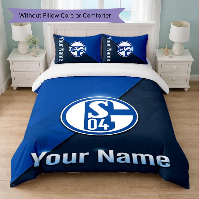 Set Biancheria da Letto Personalizzato Schalke 04 FC con Testo Nome 1 Copripiumino + 2 Federe Logo Calcio Regalo Personalizzato per Occasioni Speciali Decorazione Camera da Letto