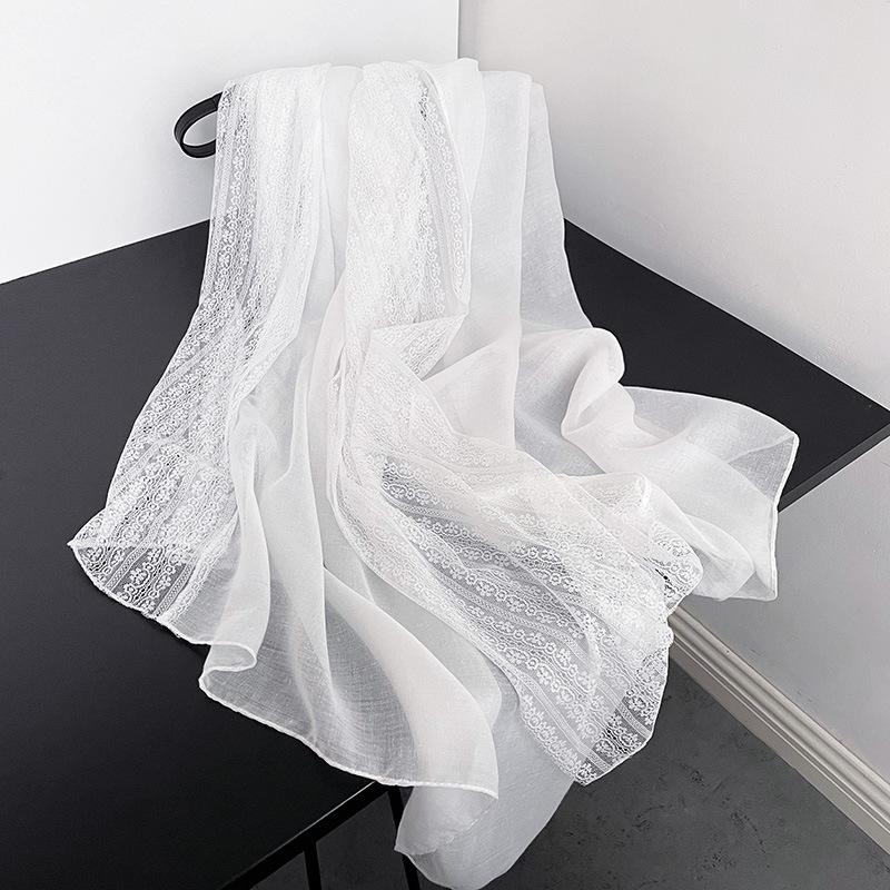 

Длинный тонкий шарф с кружевной линией для весны и осени, японская и корейская женская модная однотонная шаль, высококачественный хлопковый шарф с нитью 195*90cm