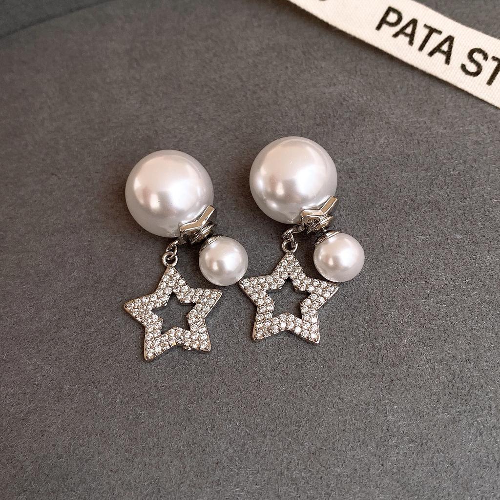 18k electroplated zircon pearl two-wear stud earrings light luxury earrings Korean exquisite earrings