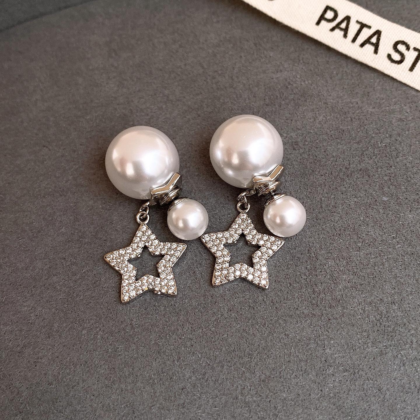 18k electroplated zircon pearl two-wear stud earrings light luxury earrings Korean exquisite earrings