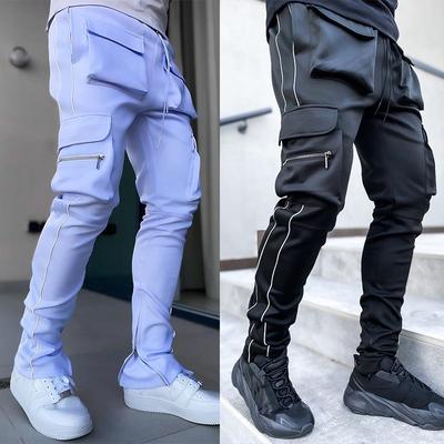 Pánské sportovní kalhoty slim-fit s reflexními prvky a více kapsami pro jaro a podzim